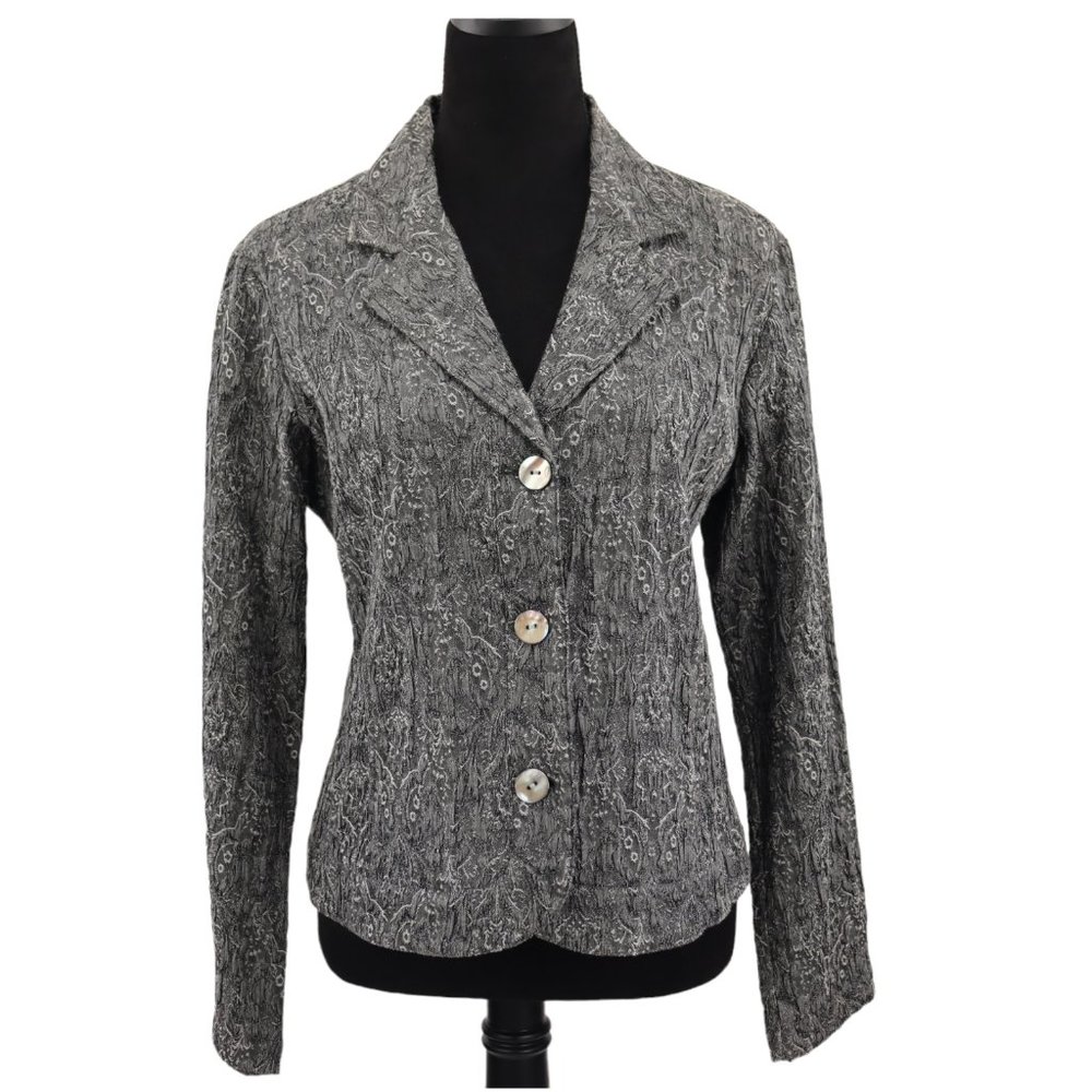 Chico's Women's Vala Ferrara Button Front Jacket Balzer Black Gray Size 1 = 8 =